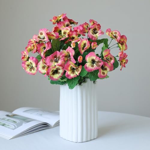2 PCS Artificial Pansy Bushes with Green Leaves Faux Silk Plants