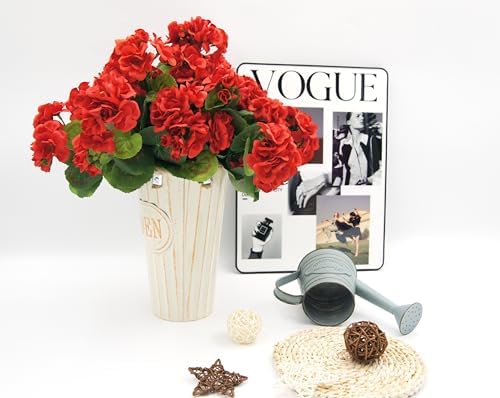 JOJAZE 8PCS Artificial Geraniums Silk Flowers UV Resistant
