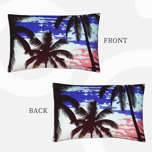 Soft Breathable Pillowcases with Envelope Closure Blue and White Palm Trees Design