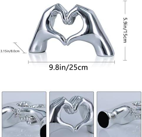 Silver Heart Hands Decor Art Sculpture for Home