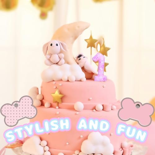 3rd Birthday Candle Number 3 Pink Dog Paw Themed Cake Topper 1