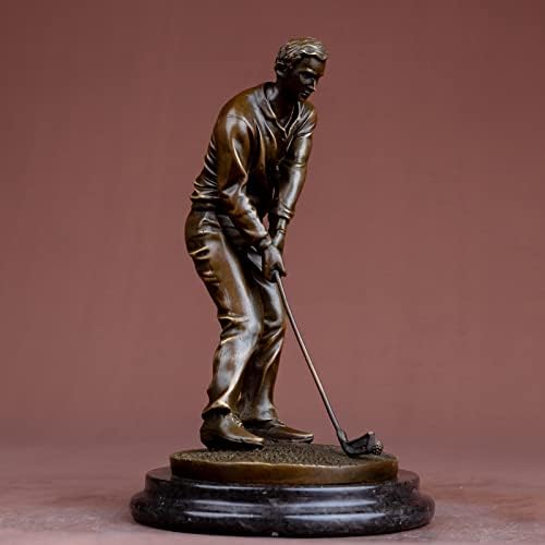 YouFine Bronze Golfer Swinging Statue with Marble Base