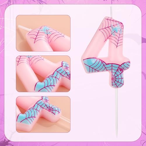 Pink Spider Web Number Birthday Candle 4-Pack