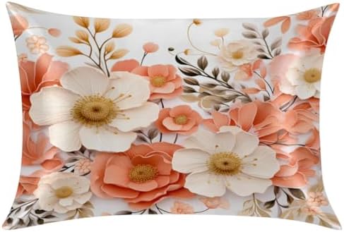 GzLeyigou Pink Floral Satin Pillowcase - 20x26in Standard Size