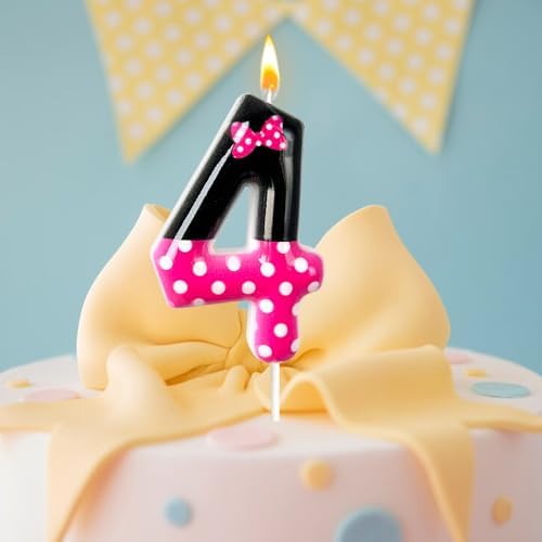 JonesLi 4th Birthday Pink Black Mouse Candle for Girls