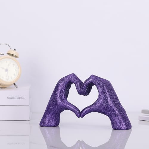 Glitter Heart Hands Sculpture - Purple Modern Coffee Table Decor