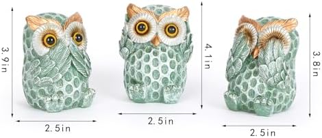 Set of 3 Green Owl Statues Home Decor Accents