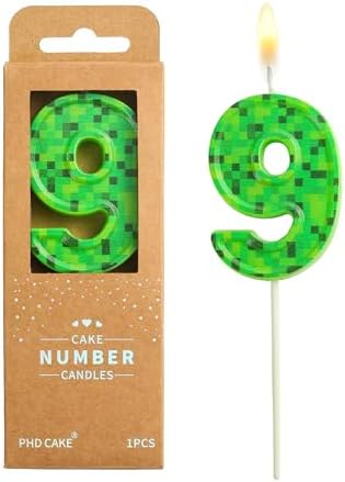 PHD CAKE 276 Inch Number 9 Pixel Green Birthday Candle