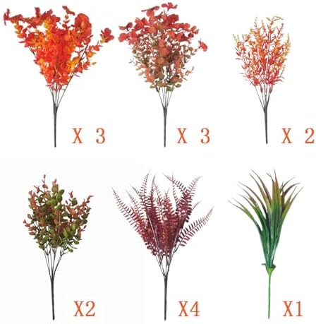 ANROUIN 15pcs Artificial Flowers Fake Mums Orange Fall Decor