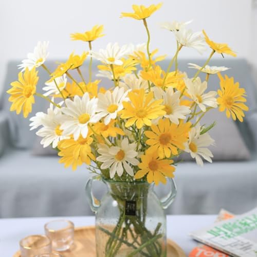 OUKEYI Artificial Flowers 10 Bundles White Yellow