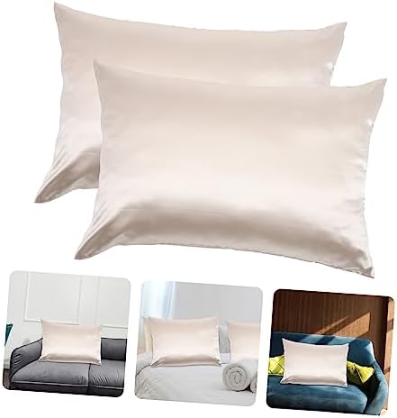 DECHOUS 2pcs Square Pillowcases with Zipper in Beige Silk