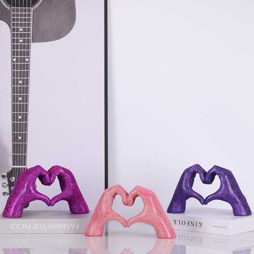 Glitter Heart Hands Sculpture - Purple Modern Coffee Table Decor
