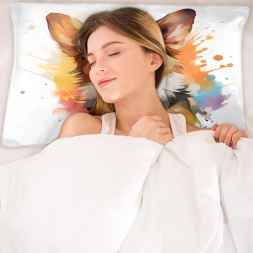Cute Cartoon Corgi Satin Pillowcase - Queen Size 20x30in