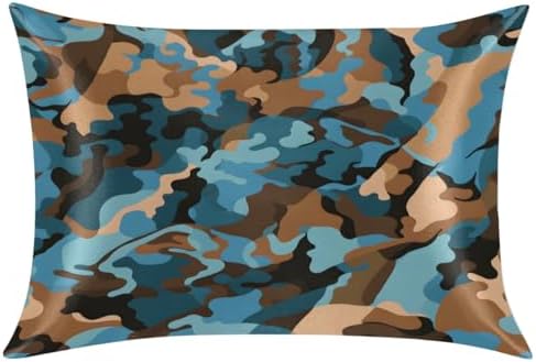 GzLeyigou Blue Brown Camo Satin Pillowcase