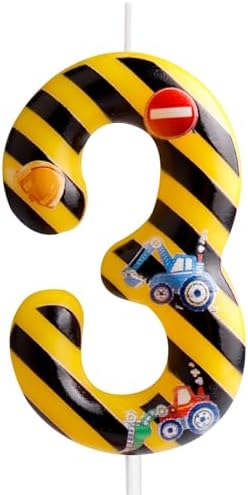 Construction Birthday Candles Number 3 Yellow Black Striped