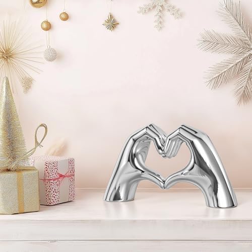 Silver Heart Hands Decor Art Sculpture for Home