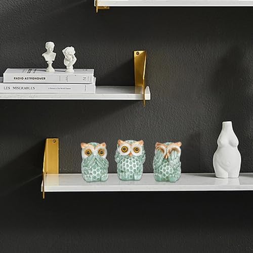 Set of 3 Green Owl Statues Home Decor Accents