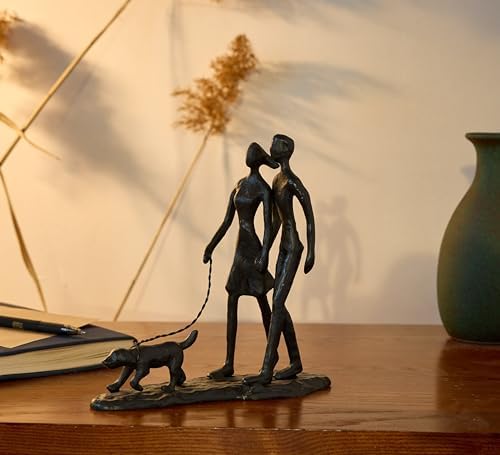 Romantic Couple and Dog Cast Iron Sculpture