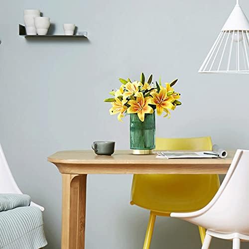 Artificial Lily Flowers with Glass Vase for Home Decor