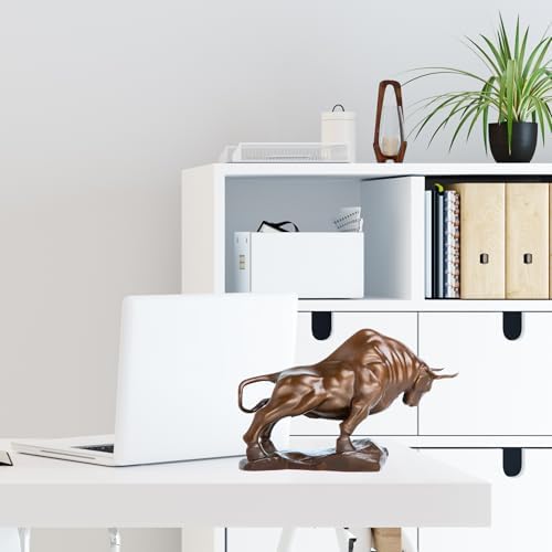 R REALONG Bronze Bull Sculpture - 93in Charging Bull Decor Figure