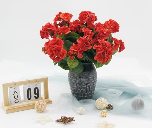 JOJAZE 8PCS Artificial Geraniums Silk Flowers UV Resistant