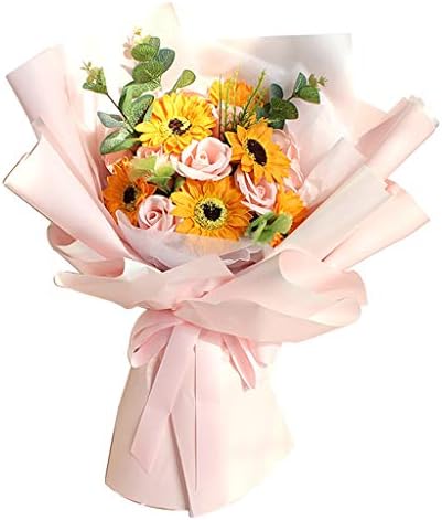 Realistic Artificial Orange Sunflower Bouquet with Carry Bag