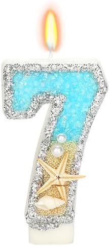 ElekFX 7th Birthday Candle with Beach Starfish Sequins