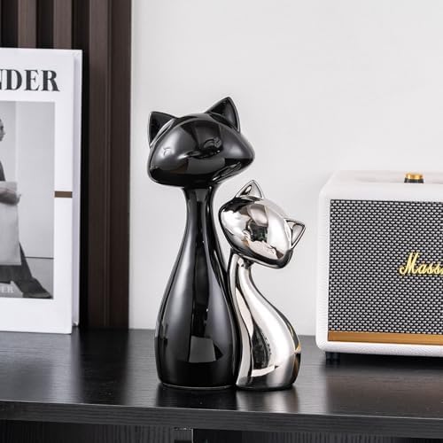 Sure Yuesi Ceramic Cat Statue Set Black Silver