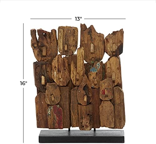 Deco 79 Teak Wood Decorative Sculpture with Faces