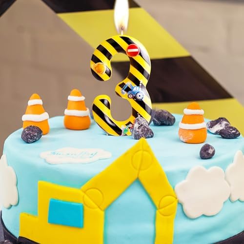 Construction Birthday Candles Number 3 Yellow Black Striped