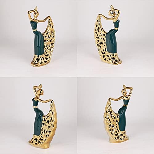 Ceramic Peacock Dancer Statue Green and Gold Home Decor 1