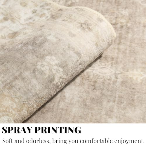 MUJOO Beige Floral Area Rug 2x3