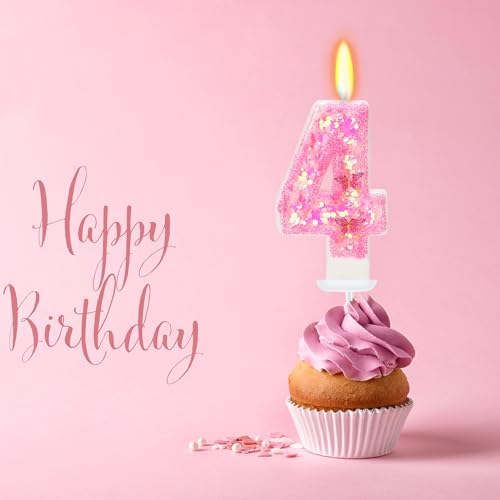 Pink Butterfly Number 4 Birthday Candle for Princess Party