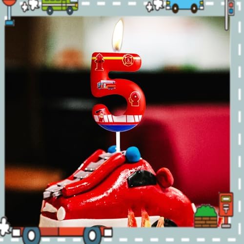 Cxryrzhe 4th Birthday Firetruck Candle Cake Topper