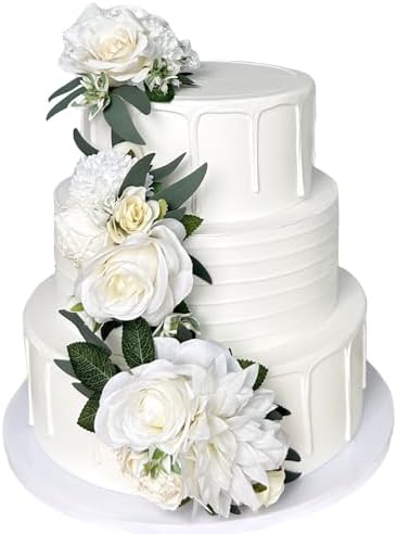 3PCS Ivory White Silk Flowers Wedding Cake Decorations