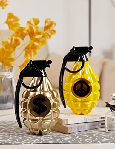 Grenade Decor Statue Modern Art Polyresin Yellow 10 Inch