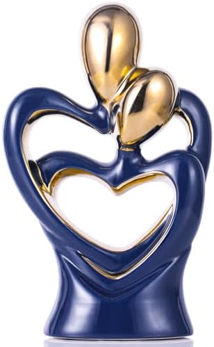 Navy Blue Gold Ceramic Couple Statue - Romantic Home Decor