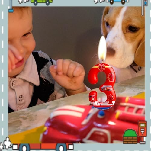 Cxryrzhe 4th Birthday Firetruck Candle Cake Topper