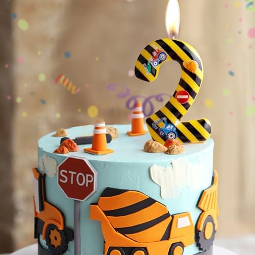 Construction Birthday Candles Number 3 Yellow Black Striped