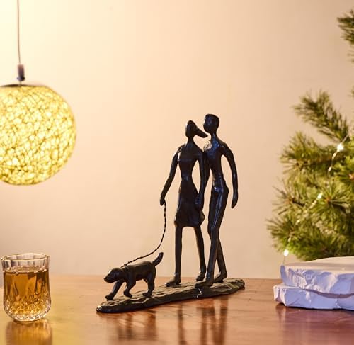 Romantic Couple and Dog Cast Iron Sculpture
