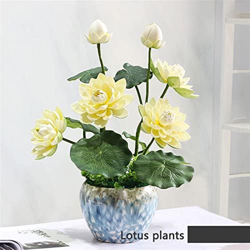 Artificial Purple Lotus with Ceramic Vase for Home Decor