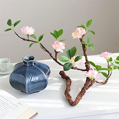 Artificial Peach Blossom Bouquet with Ceramic Vase