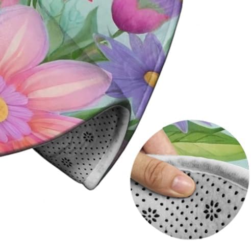 Modern Soft Round Area Rug with Summer Flowers Design