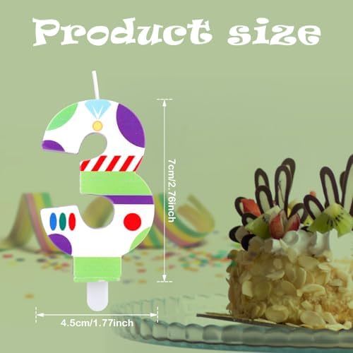 Tinoaly Cartoon Number Birthday Candle - 3 Multicolor Unscented