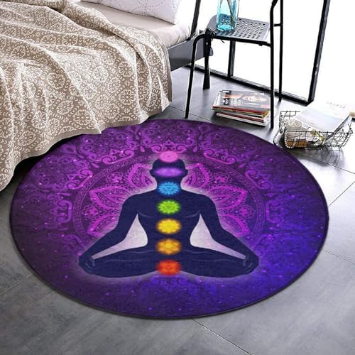 Soft Round Yoga Carpet with Lotus Purple Mandala Design