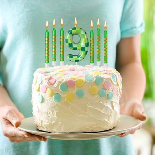 Zlongron 13-Piece Green Pixel Birthday Candles