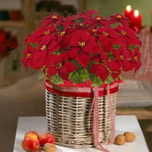 CISDUEO 2 Pcs Artificial Poinsettia Bushes 1