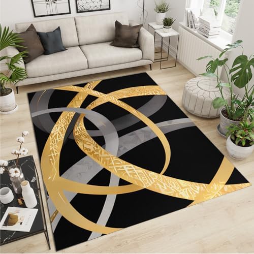 BSIKIE Black and Gold Geometric Area Rug 5x7ft