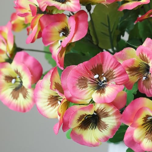 2 PCS Artificial Pansy Bushes with Green Leaves Faux Silk Plants