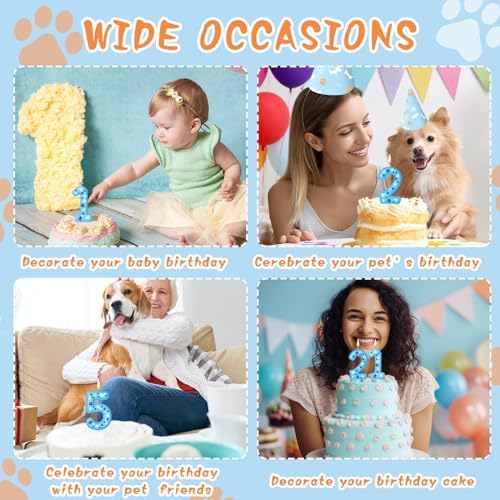 Blue Number 4 Dog Paw Birthday Candles Cake Topper